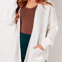 Everything Layer Waffle Knit Open Front Cardigan in Ivory