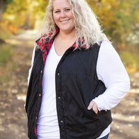 IN STOCK Reversible Vest - Corded Black and Plaid