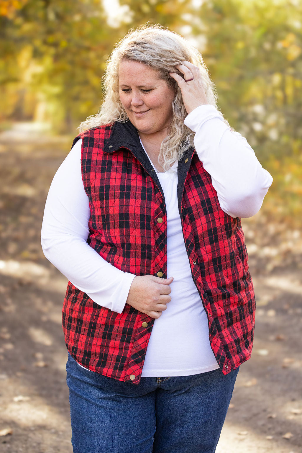 IN STOCK Reversible Vest - Corded Black and Plaid