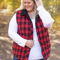 IN STOCK Reversible Vest - Corded Black and Plaid