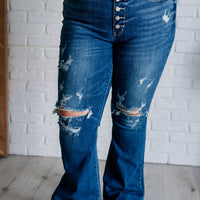 Gabriella Mid Rise Distressed Button Fly Flare