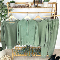 IN STOCK Lace Accent Vintage Wash Pullover - Olive