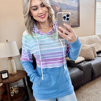 IN STOCK Hailey Pullover Hoodie - Rainbow Stripes and Blue