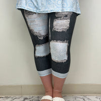 Light Blue Paisley Denim Capri w/ Back Pockets