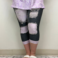 Purple Paisley Denim Capri w/ Back Pockets