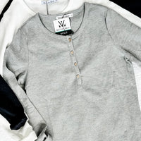 IN STOCK Harper Long Sleeve Henley - White | Women's Cozy Shirt FINAL SALE