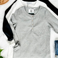 IN STOCK Harper Long Sleeve Henley - White | Women's Cozy Shirt FINAL SALE