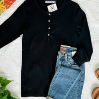 IN STOCK Harper Long Sleeve Henley - Black FINAL SALE