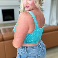 When and Where Reversible Ribbed Cropped Tank in Light Teal