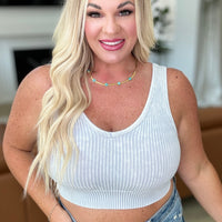 When and Where Reversible Ribbed Cropped Tank in Light Grey