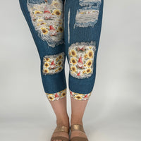 Denim Sunflower Gnome Capri w/ Pockets