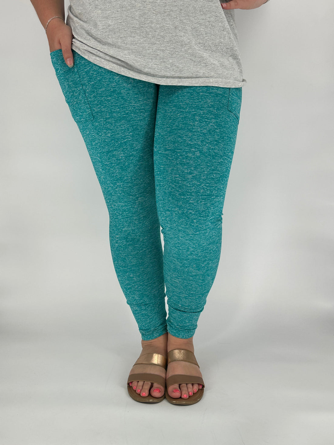 Teal Fleece Leggings w/ Pockets