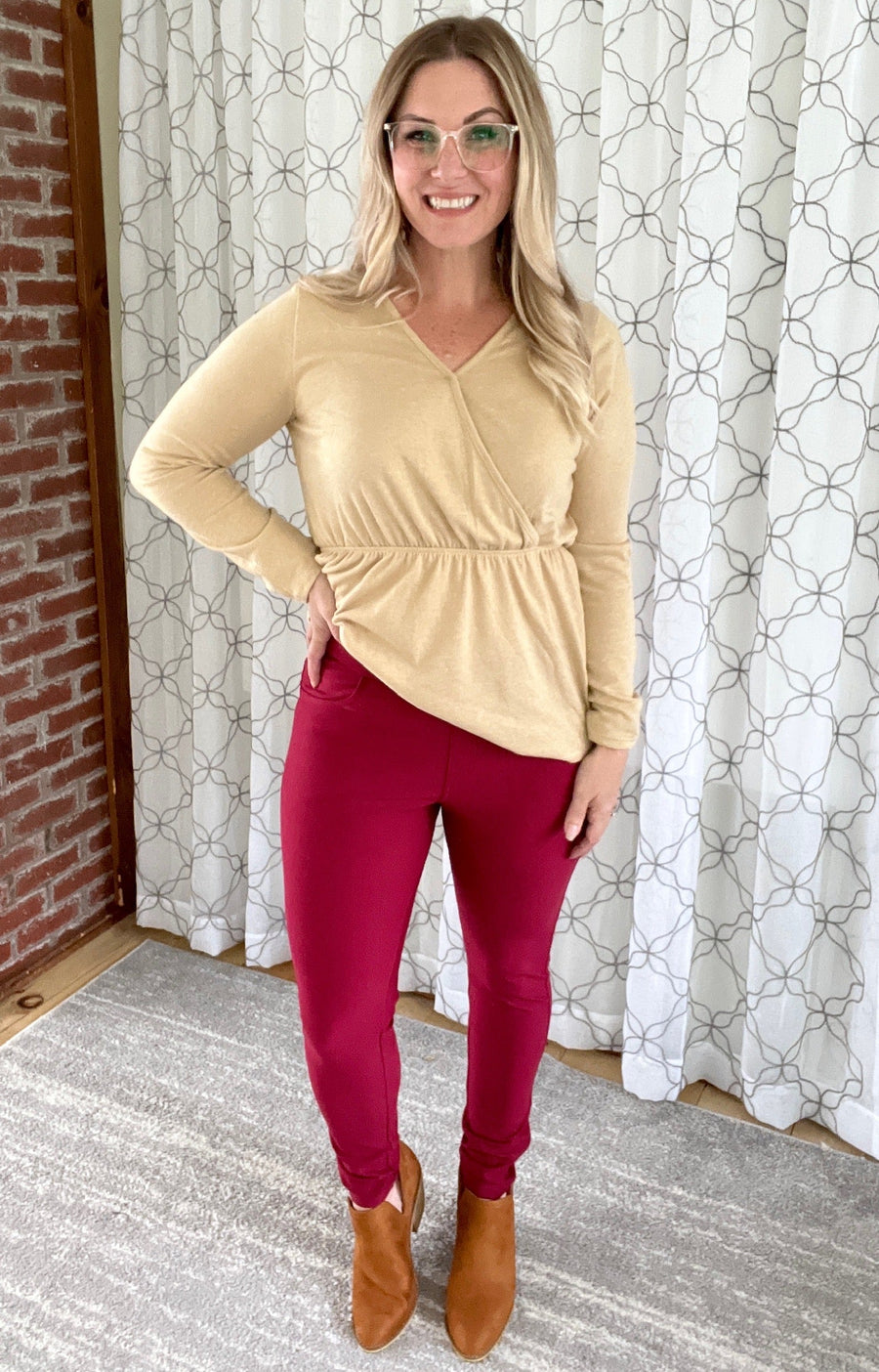 My Perfect Ponte Pants in Wine Red