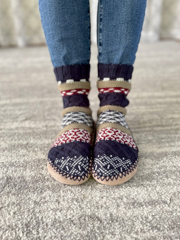 Nordic Night Slipper Booties in Navy