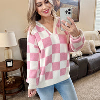 IN STOCK Checkered Hoodie - Pink and White