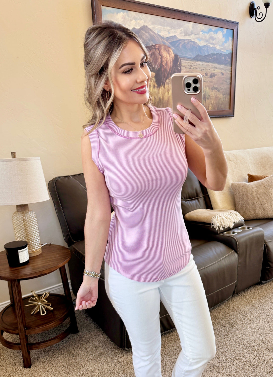 IN STOCK Morgan Micro Striped Tank - Orchid