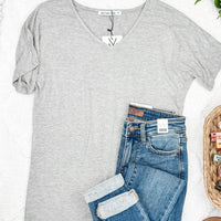 IN STOCK Chloe Cozy Tee - Grey | Women's V-Neck Top FINAL SALE