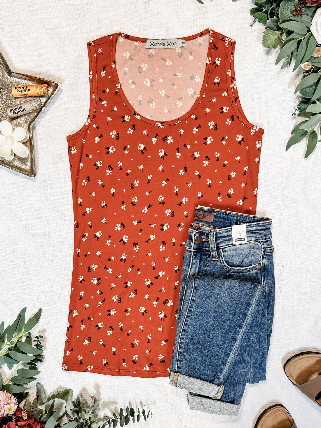 IN STOCK Luxe Crew Tank - Micro Rust Floral | Women&