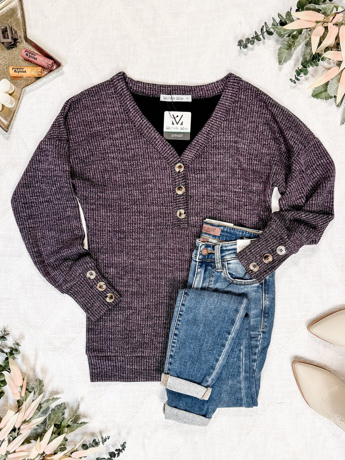 IN STOCK Brittney Button Sweater - Purple | Women&