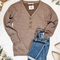 IN STOCK Brittney Button Sweater - Mocha FINAL SALE