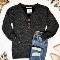 IN STOCK Brittney Button Sweater - Charcoal | Women's Long Sleeve