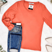 IN STOCK Larissa Long Sleeve - Pumpkin | Women's V-Neck Top FINAL SALE