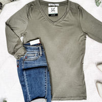 IN STOCK Larissa Long Sleeve - Olive | Women's V-Neck Top FINAL SALE