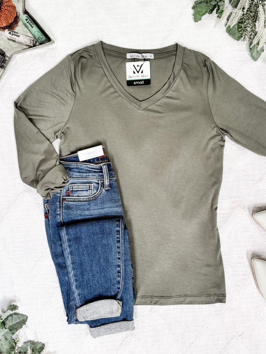 IN STOCK Larissa Long Sleeve - Olive | Women's V-Neck Top FINAL SALE