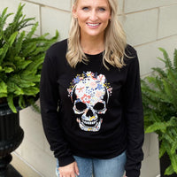 Floral Skull Long Sleeved Graphic Tee