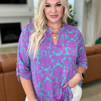 Lizzy Top in Teal and Magenta Damask
