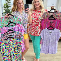 Lizzy Cap Sleeve Top in Hot Pink Stripe