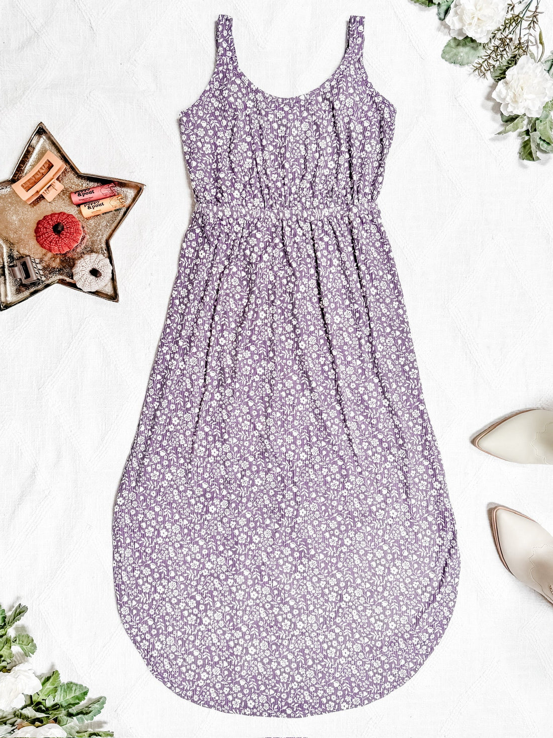 IN STOCK Reagan Ribbed Midi Dress - Lavender Floral | Women&