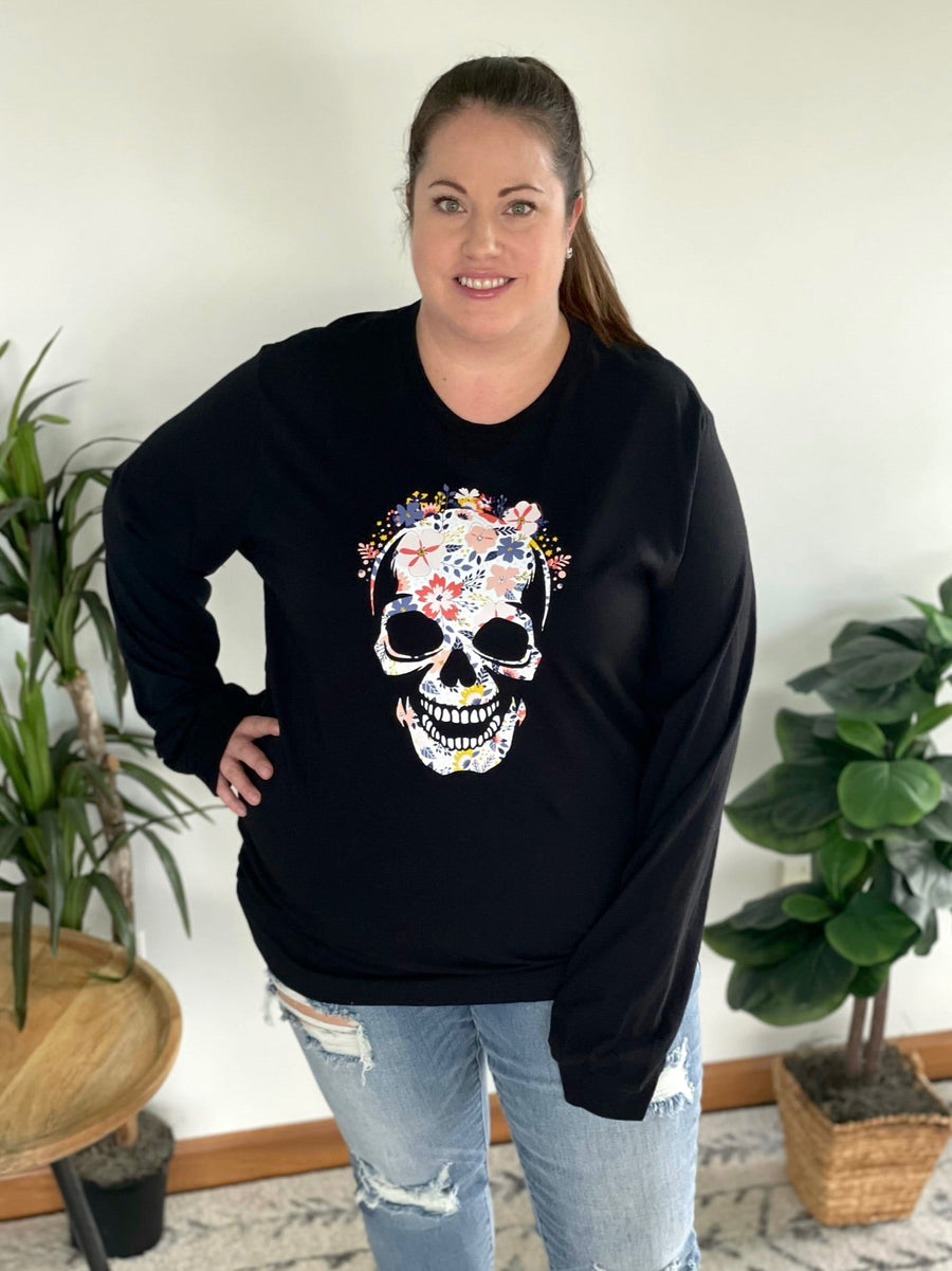 Floral Skull Long Sleeved Graphic Tee