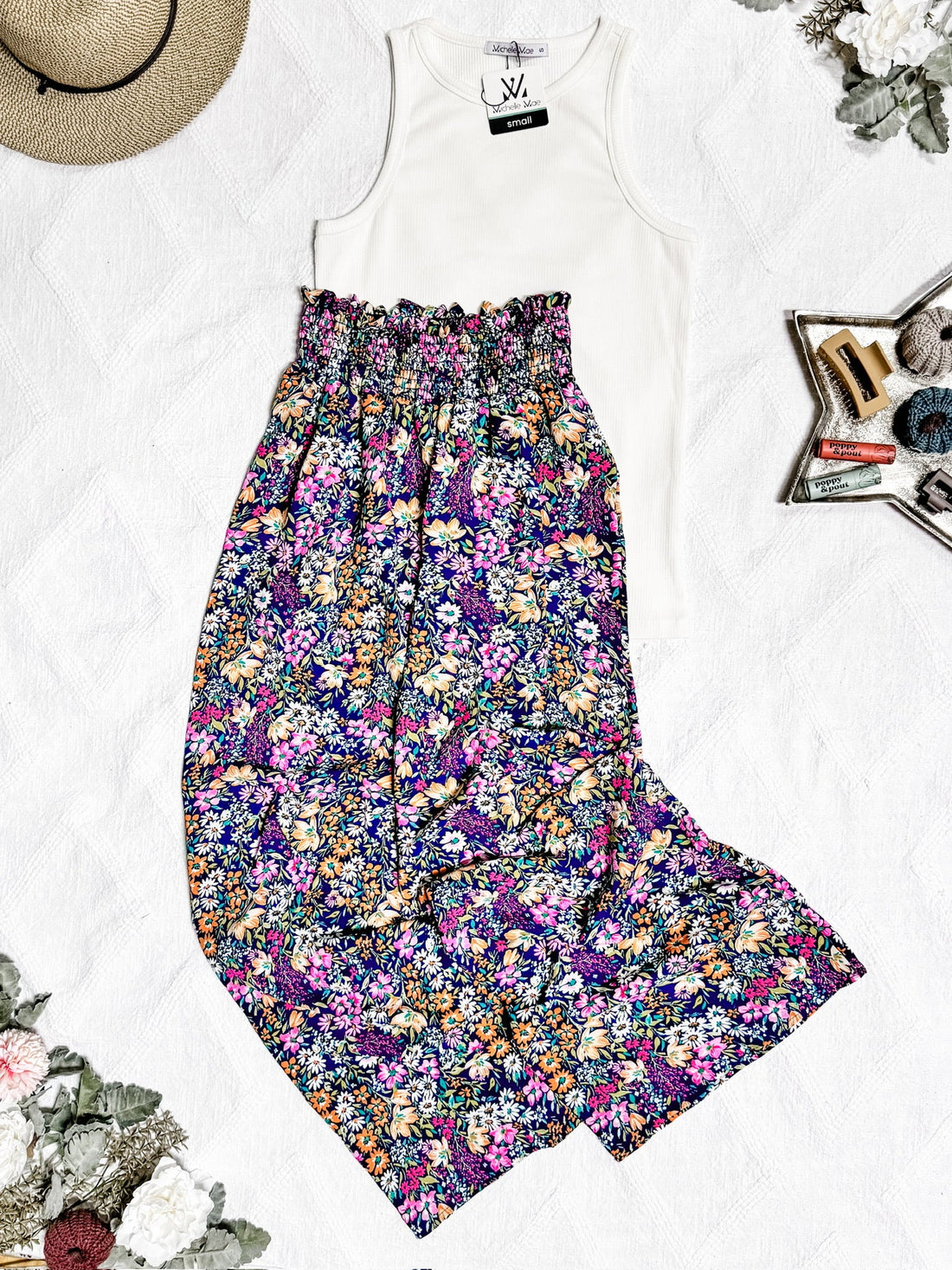 IN STOCK Presley Palazzo Pants - Navy and Pink Floral Mix