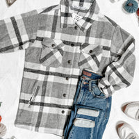 IN STOCK Norah Plaid Shacket - Classic Grey and White | Women's Shacket FINAL SALE