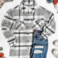 IN STOCK Norah Plaid Shacket - Classic Grey and White | Women's Shacket FINAL SALE