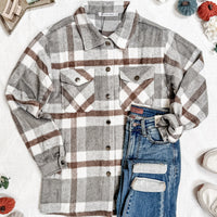 IN STOCK Norah Plaid Shacket - Grey and Tan | Women's Shacket FINAL SALE