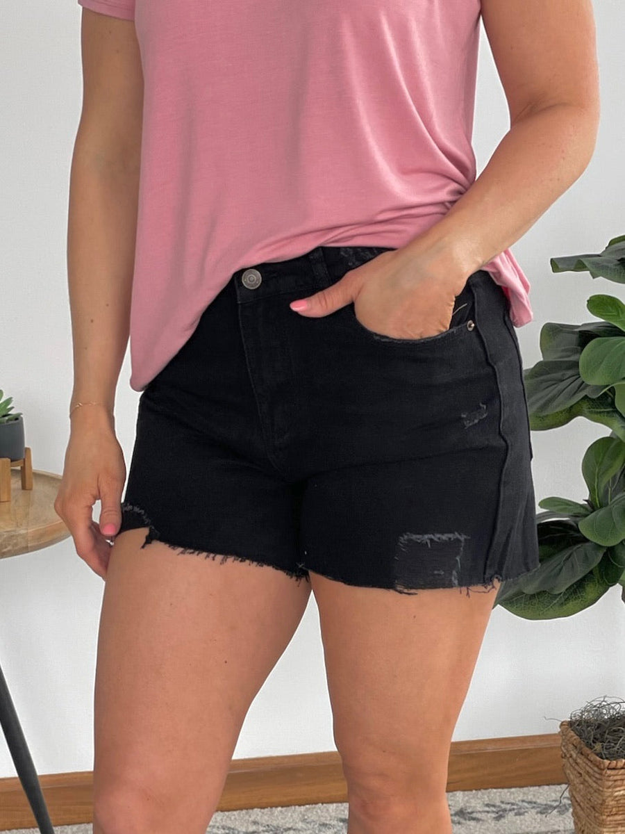 Think About It Black Denim Shorts