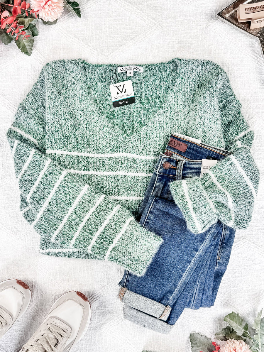 IN STOCK Cozy Striped Sweater - Green