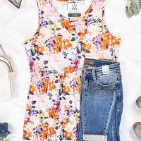 IN STOCK Renee Ruffle Tank - Fall Floral Leaves