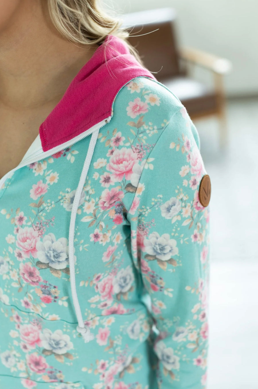 Mint Floral print half zip