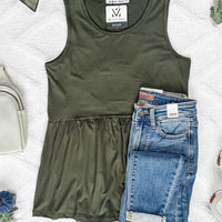 IN STOCK Renee Ruffle Tank - Olive FINAL SALE