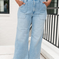 PREORDER: Patch Pocket Wide Leg Jeans in Four Colors