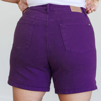 Jenna High Rise Control Top Cuffed Shorts in Purple