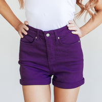 Jenna High Rise Control Top Cuffed Shorts in Purple