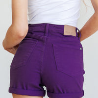 Jenna High Rise Control Top Cuffed Shorts in Purple