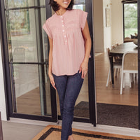 Pleat Detail Button Up Blouse in Pink