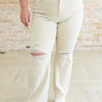 Selena High Rise Distressed 90's Straight Jeans in Bone