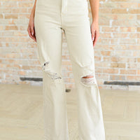 Selena High Rise Distressed 90's Straight Jeans in Bone