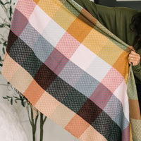 Keep Me Cozy Checkered Fringe Scarf in Pine and Petals